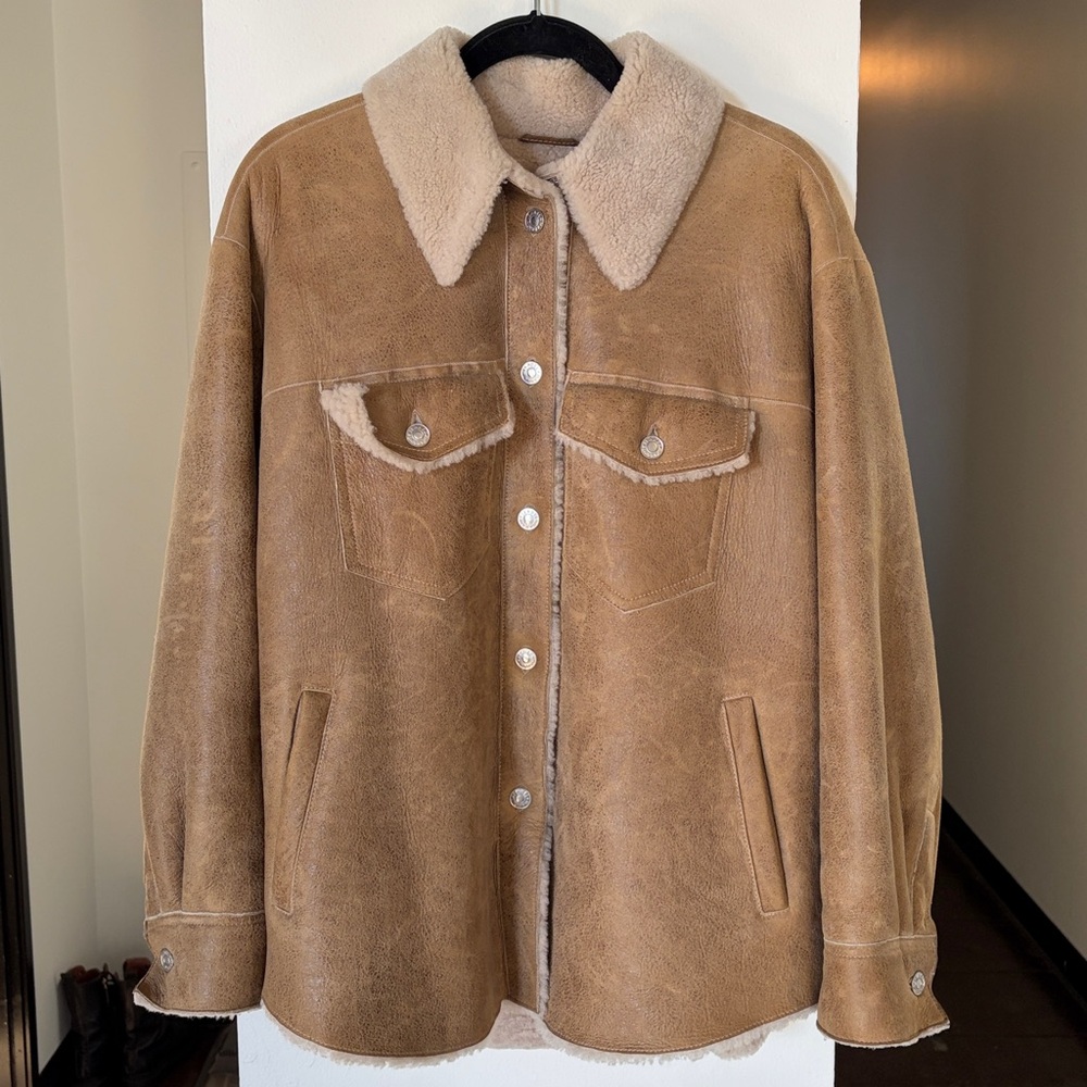 Isabel Marant Étoile Leather Shearling Jacket in Tan 36